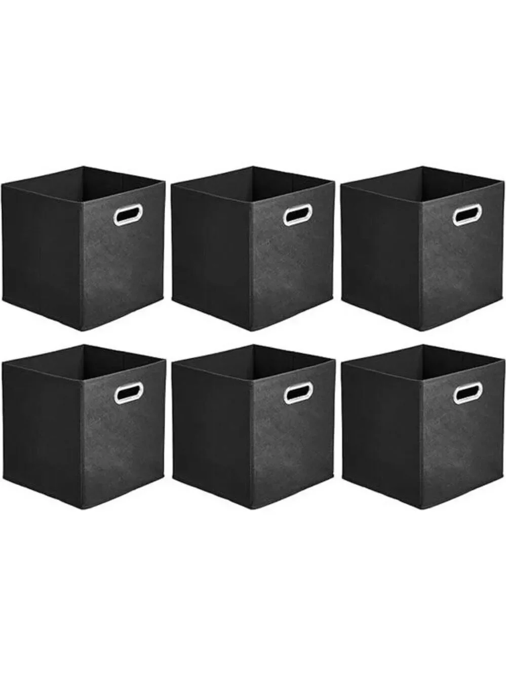 Black Fabric Storage Bins Set of 6 Collapsible Cube Organizer with Handles